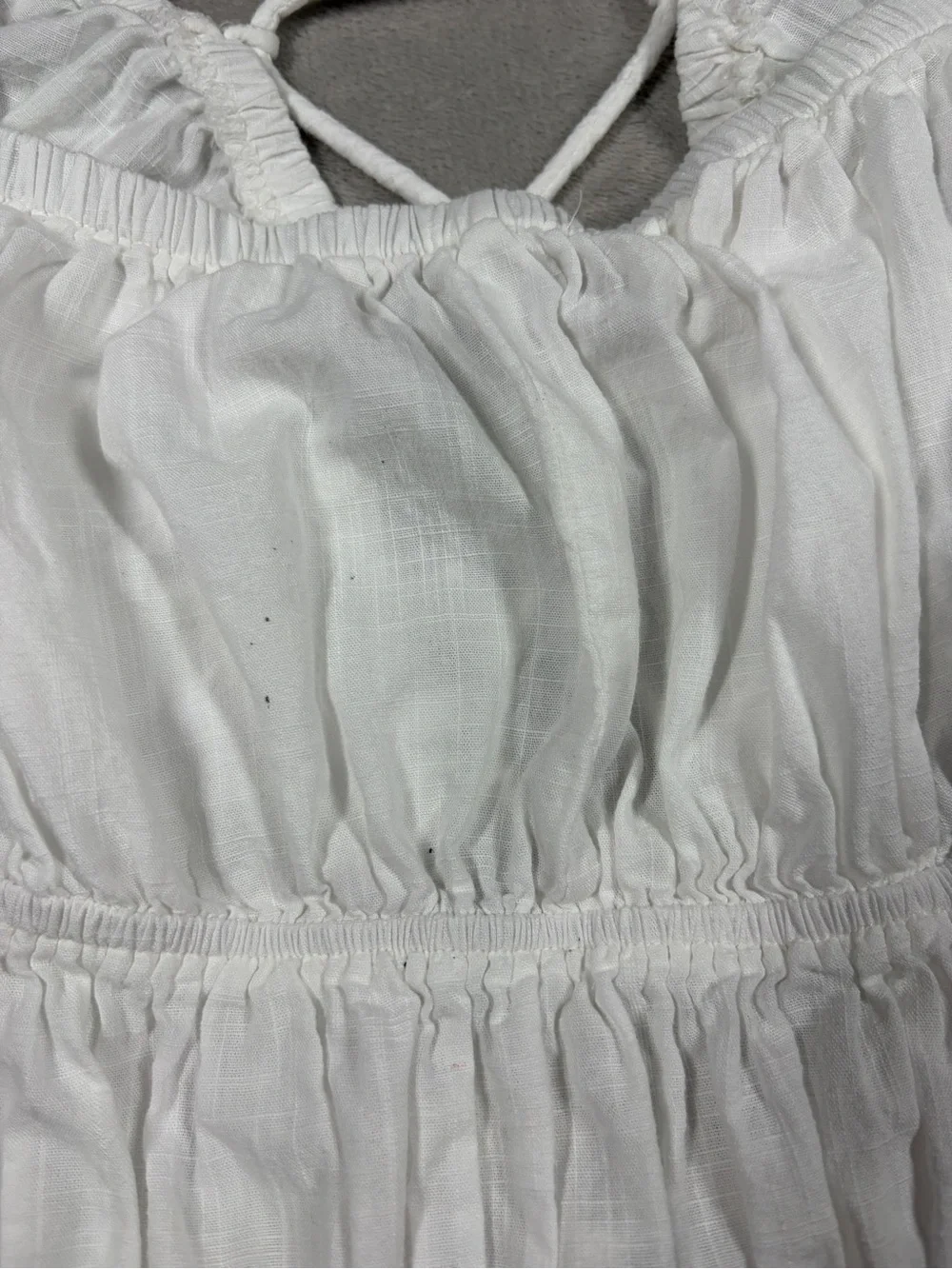 Free People White 100% Cotton Cropped Puff Sleeve Lace Up Blouse Top Size Large